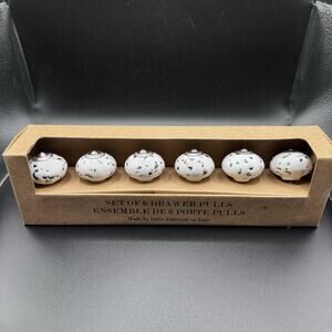Set of 6 White with Speckles Ceramic Pull Knobs Drawers Cupboards NIB